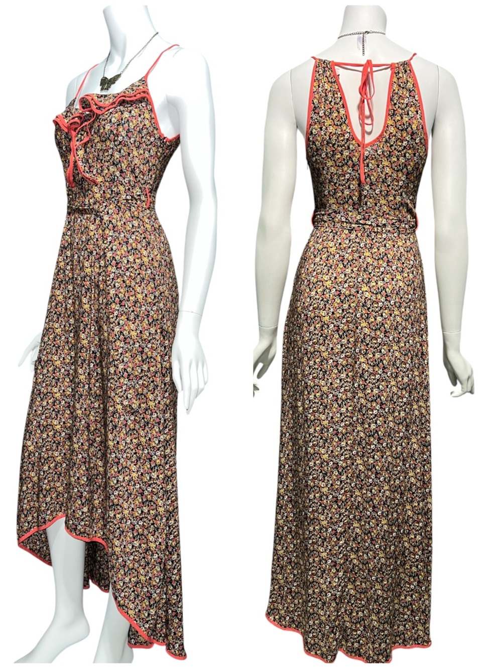 Love 21 Contemporary Floral Print Ruffle Upper Sleeveless Uneven Hem Maxi Dress